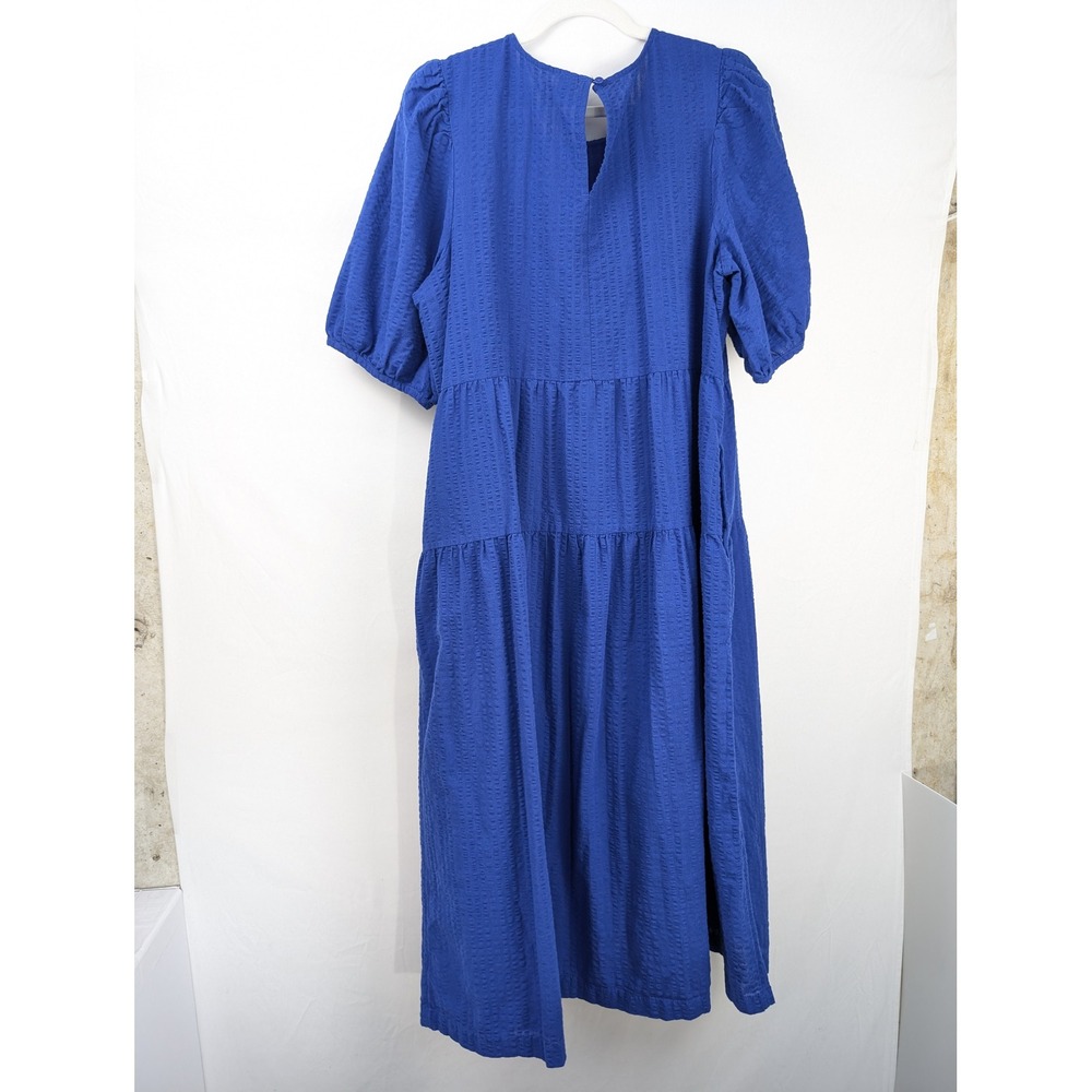 Seersucker Tiered Maxi Peasant Dress SIze XL Royal Blue Regency Muumuu Resort - Picture 8 of 9